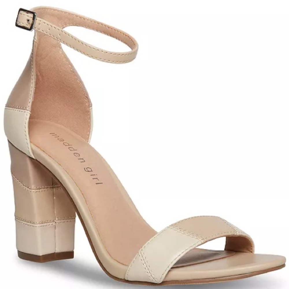 NWT Blakee Two-Piece Block-Heel Sandals Nude Patchwork Madden Girl Size 10
